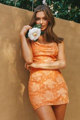 Show Me Love Cowl Neck Mini Dress Textured Floral Orange