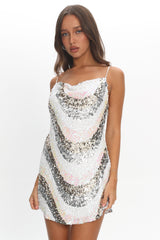 Show Me Love Cowl Neck Mini Dress Sequin Swirl White