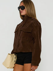 Double Life Funnel Neck Cargo Jacket Chocolate