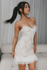 St Tropez Cami Strap Frill Hem Lace Mini Dress White
