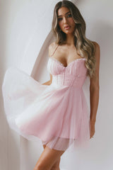Smitten Sweetheart Neckline Chiffon Mini Party Dress Blush