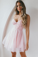 Smitten Sweetheart Neckline Chiffon Mini Party Dress Blush