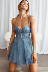 Smitten Sweetheart Neckline Chiffon Mini Party Dress Sage