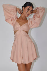 Miraya Balloon Sleeve Twist Mini Dress Peach
