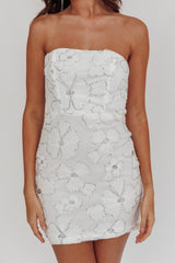 Paulinna Strapless Tied Back Mini Dress Embellished White