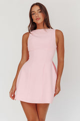 Opulent Pearl Trim Oversized Bow Mini Dress Pink