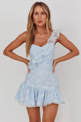 Minka One-Shoulder Ruffle Mini Dress Blue