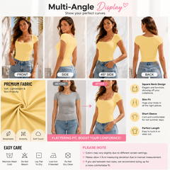 Women Summer&Fall Basic Striped Square Neck Short Sleeve Fitted Crop T-Shirt