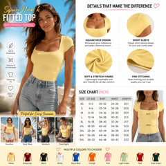 Women Summer&Fall Basic Striped Square Neck Short Sleeve Fitted Crop T-Shirt