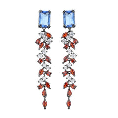 Zircon Inlaid Leaf Tassel Earrings