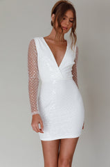 Juno Plunging Neckline Sequin Mini Dress White