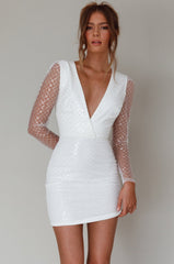 Juno Plunging Neckline Sequin Mini Dress White