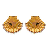 Rhinestone Scallop Shell Earrings