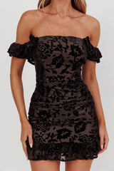 Verona Off-Shoulder Mini Dress Burnout Velvet Black