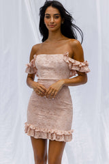 Verona Off-Shoulder Lace Overlay Mini Dress Blush
