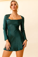 Solstice Long Sleeve Cowl Neck Mini Dress Forest Green