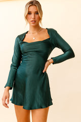 Solstice Long Sleeve Cowl Neck Mini Dress Forest Green