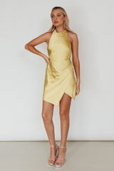 Sonoma Halterneck Faux Wrap Twist Back Mini Dress Lemon