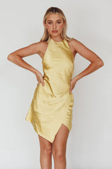 Sonoma Halterneck Faux Wrap Twist Back Mini Dress Lemon