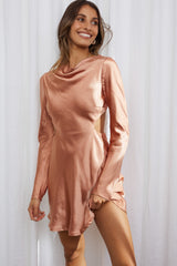 Northern Lights Long Sleeve Open Back Satin Mini Dress Bronze
