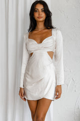 Shaken Not Stirred Cut-Out Waist Long Sleeve Pleat Mini Dress Champagne