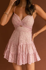Just Like Heaven Lace Overlay Mini Dress Blush