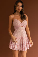 Just Like Heaven Lace Overlay Mini Dress Blush