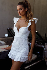Mon Papillon Lace Mini Dress White