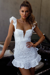 Mon Papillon Lace Mini Dress White