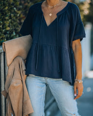Candid Cotton Peplum Top - Navy