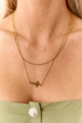 Graceful Glow Cross Pendant Layered Necklace (Gold)