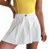 Divine Intuition Pleated Asymmetric Waist Mini Skirt (White)