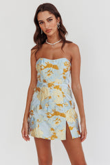 Marlina Strapless Jacquard Mini Dress Blue