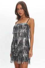 New York Nights Sequin Fringe Mini Dress Black