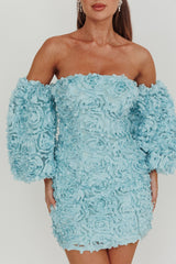 Vive La Rose Off-Shoulder Floral Mini Dress Baby Blue