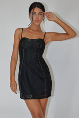 Take A Risk Lace Satin Trim Mini Dress Black
