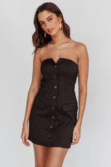 Titania Strapless Buttoned Mini Dress Black