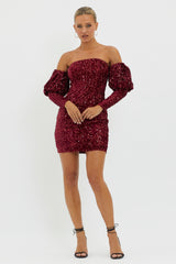 Merry & Bright Sequin Mini Dress Wine