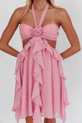 Santiago Cut-Out Ruffle Mini Dress Blush