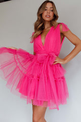 Lyra Spotted Tulle Mini Dress Hot Pink