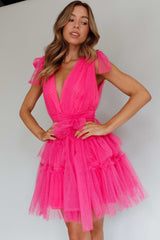 Lyra Spotted Tulle Mini Dress Hot Pink