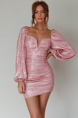 Jayde Balloon Sleeve Sequin Mini Dress Mauve