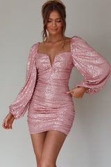 Jayde Balloon Sleeve Sequin Mini Dress Mauve