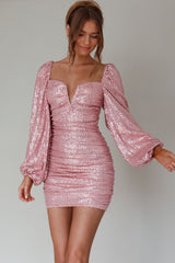 Jayde Balloon Sleeve Sequin Mini Dress Mauve