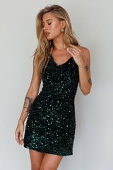 Star Lights Halterneck Mini Dress Sequin Emerald