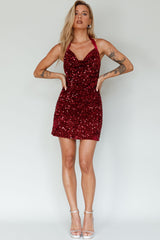Star Lights Halterneck Mini Dress Sequin Merlot