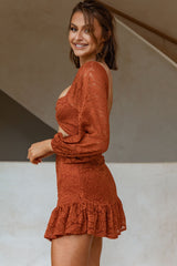 La La Land Twisted Bust & Back Paisley Lace Mini Dress Rust