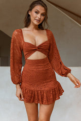 La La Land Twisted Bust & Back Paisley Lace Mini Dress Rust