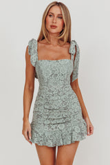 Neriah Tied Shoulder Lace Mini Dress Sage