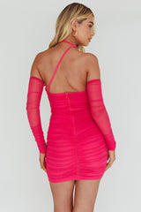 Virgo Moon Off-Shoulder Mesh Mini Dress Hot Pink